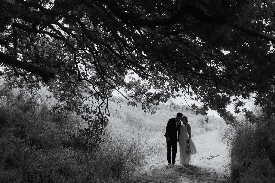 Couple beneath a sweeping tree